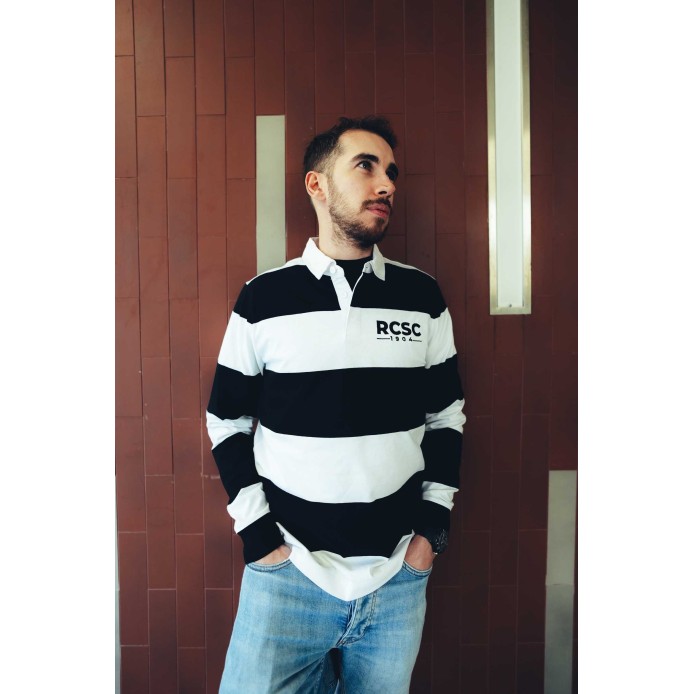 Rcsc-Polo rugby rayé noir et blanc (pr)